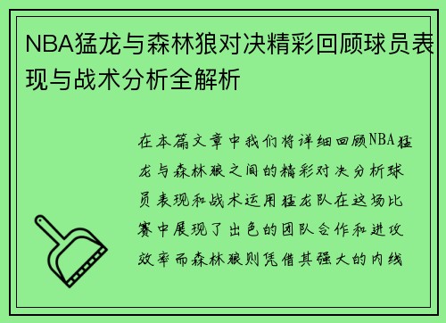 NBA猛龙与森林狼对决精彩回顾球员表现与战术分析全解析