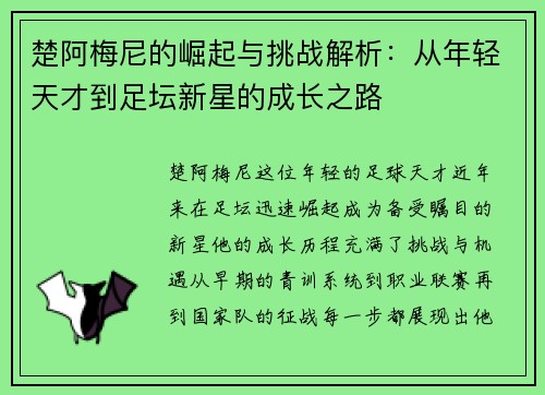 楚阿梅尼的崛起与挑战解析：从年轻天才到足坛新星的成长之路