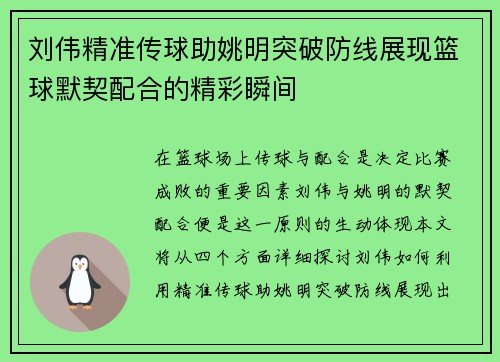 刘伟精准传球助姚明突破防线展现篮球默契配合的精彩瞬间