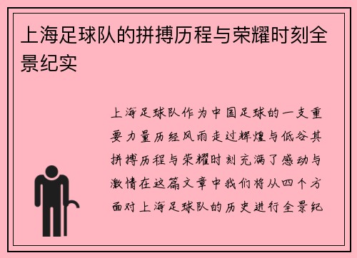 上海足球队的拼搏历程与荣耀时刻全景纪实